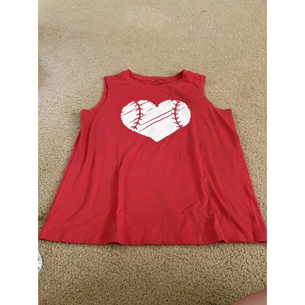 Softball Heart Graphic Tank Top Women’s Red Sleeveless Casual Plus Size 2XL